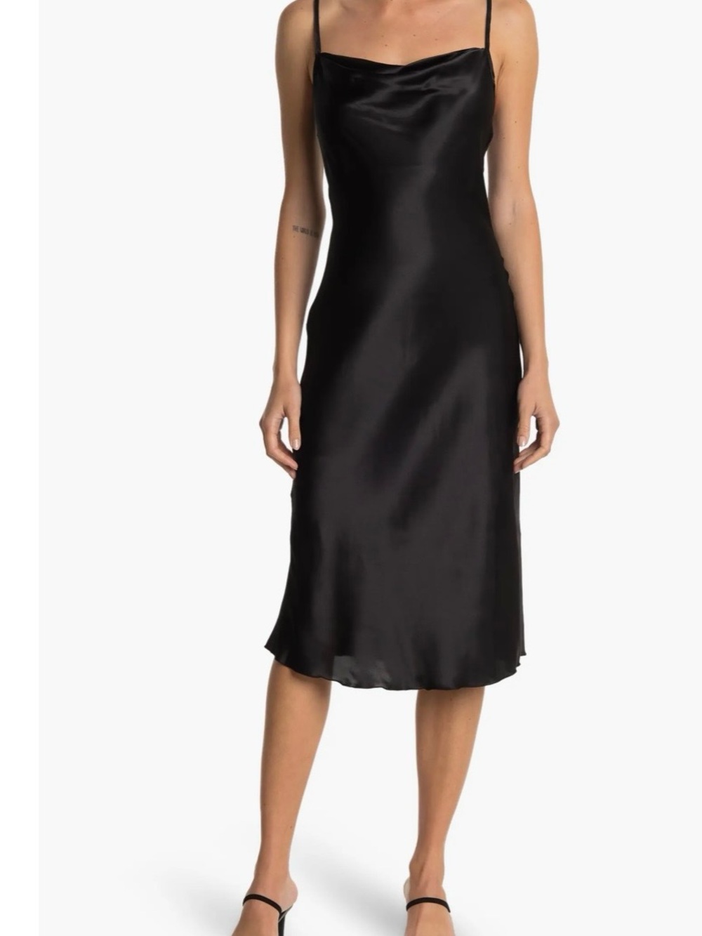 bebe Black Satin Cowl Neck Midi Slip Dress